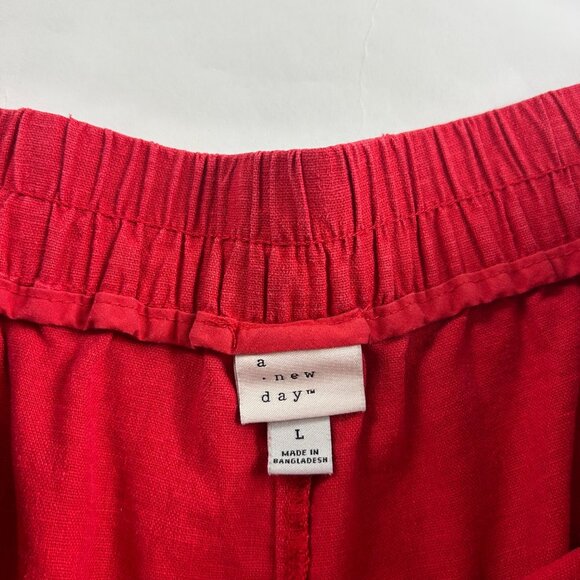 A New Day Red Linen Blend Wide Leg Cropped Pant L - Picture 4 of 7